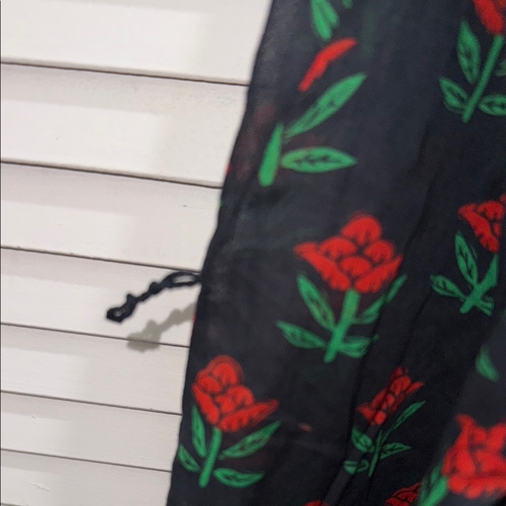RHODE Floral Black and Red Mini Dress missing belt - Picture 6 of 7
